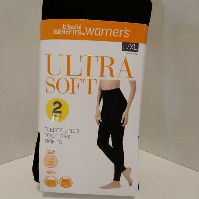 Blissful Benefits by Warners Fleece Black Footless Tights Pack of 2 Large/XLarge